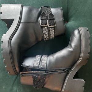 Steve Madden Black Combat Boots with Chunky Heel